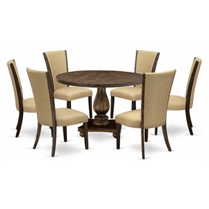 Pemberly Row 7-Piece Round Dining Set Rubberwood in Distressed Brown