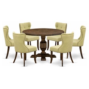 Pemberly Row 7-Piece Wood Dining Set in Beige and Distressed Jacobean