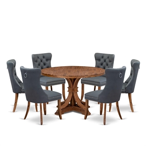 Pemberly Row 7-Piece Dining Set in Antique Walnut with Faux Leather Chairs