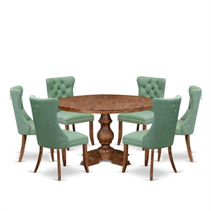 Pemberly Row 7-Piece Dining Set with Faux Leather Chairs in Antique Walnut