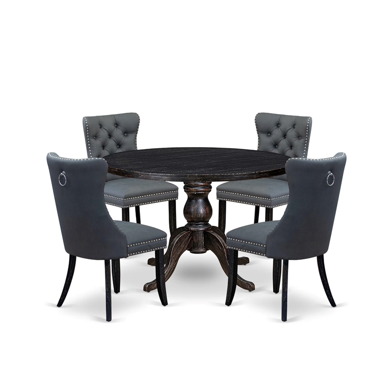 Pemberly Row 5-Piece Acacia Wood Dining Set in Sand-Blasted Black
