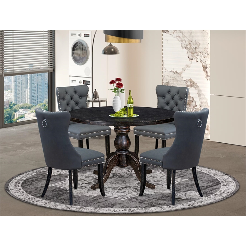 Pemberly Row 5-Piece Acacia Wood Dining Set in Sand-Blasted Black
