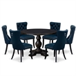 Pemberly Row 7-Piece Round Wood Dining Set with Upholstered Chairs in Black