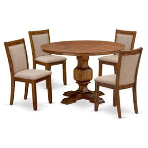 Pemberly Row 5-Piece Acacia Dining Set with Round Table in Antique Walnut