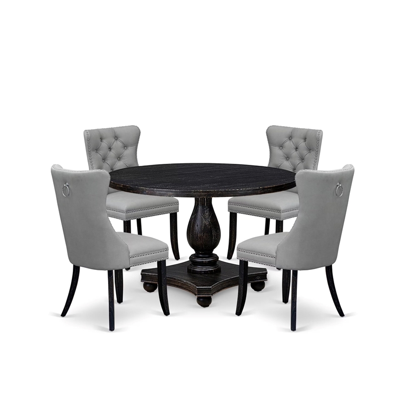 Pemberly Row 5-Piece Dining Set in Black with Faux Leather Upholstery