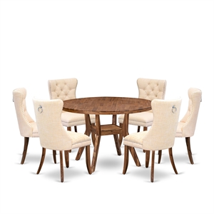 Pemberly Row 7-Piece Dining Set in Antique Walnut Rubberwood Finish