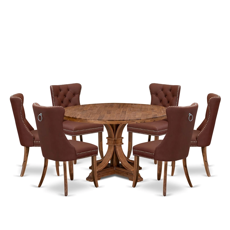 Pemberly Row 7-Piece Dining Set with Wood and Faux Leather in Walnut Finish