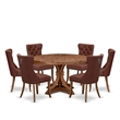 Pemberly Row 7-Piece Dining Set with Wood and Faux Leather in Walnut Finish