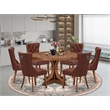 Pemberly Row 7-Piece Dining Set with Wood and Faux Leather in Walnut Finish
