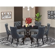 Pemberly Row 7-Piece Acacia Dining Set with Faux Leather in Black Finish