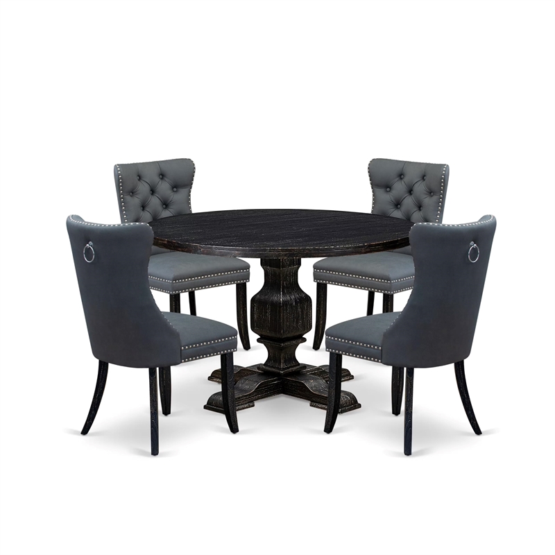 Pemberly Row 5-Piece Acacia Wood Dining Set in Sand Blasted Black