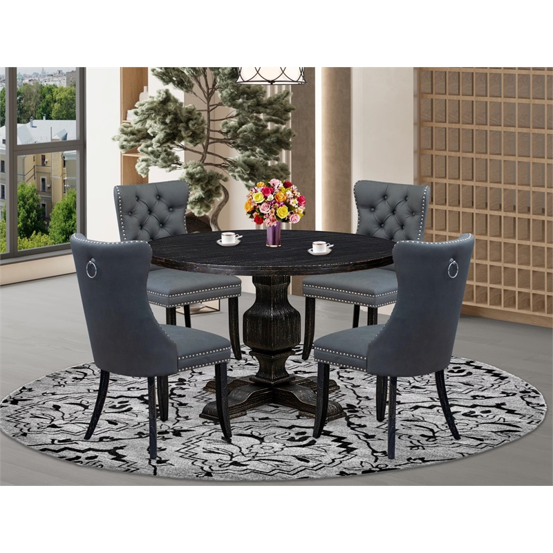 Pemberly Row 5-Piece Acacia Wood Dining Set in Sand Blasted Black