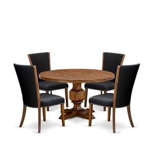 Pemberly Row 5-Piece Dining Set in Antique Walnut with Upholstered Chairs