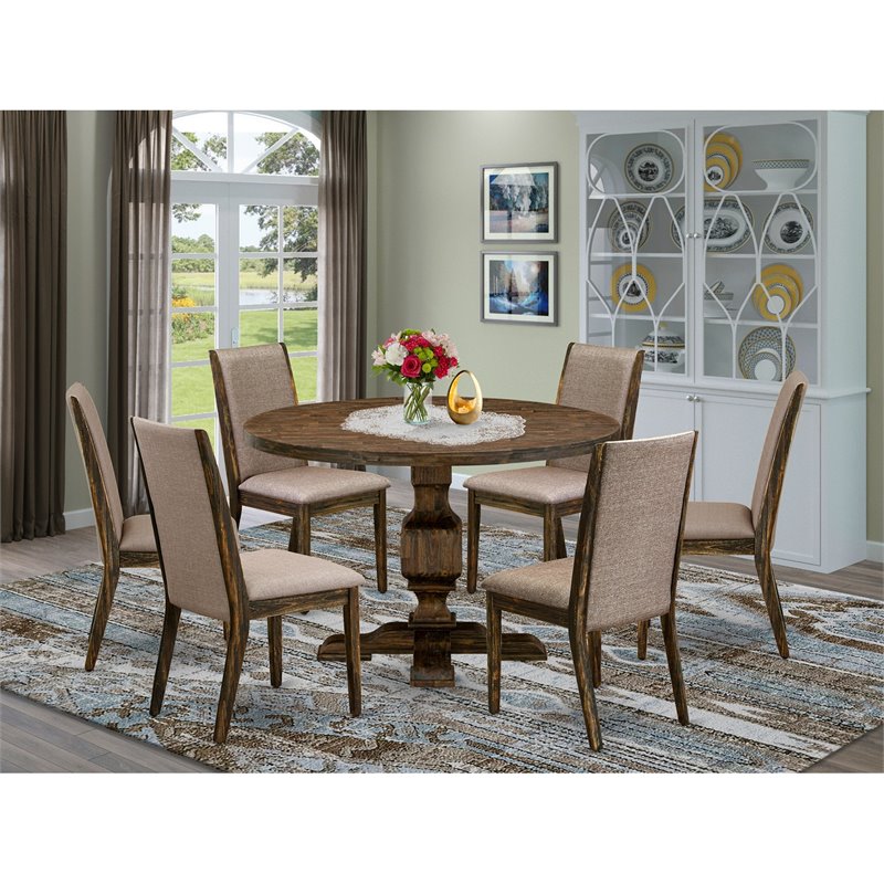 Pemberly Row 7-Piece Wooden Dining Set in Khaki Gray and Jacobean