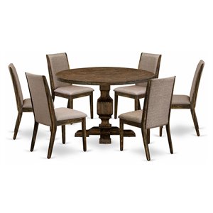 Pemberly Row 7-Piece Wooden Dining Set in Khaki Gray and Jacobean