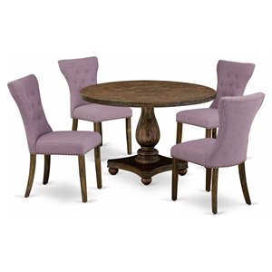 Pemberly Row 5-Piece Dining Set in Distressed Jacobean with Purple Chairs