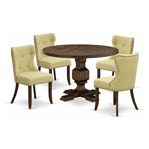 Pemberly Row 5-Piece Dining Set with Beige Chairs in Distressed Jacobean