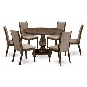 Pemberly Row 7-Piece Dining Set in Gray Jacobean with Khaki Chairs