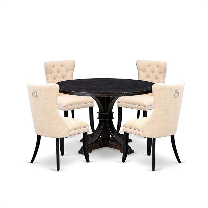 Pemberly Row 5-Piece Modern Dining Set with Acacia Wood and Black Finish
