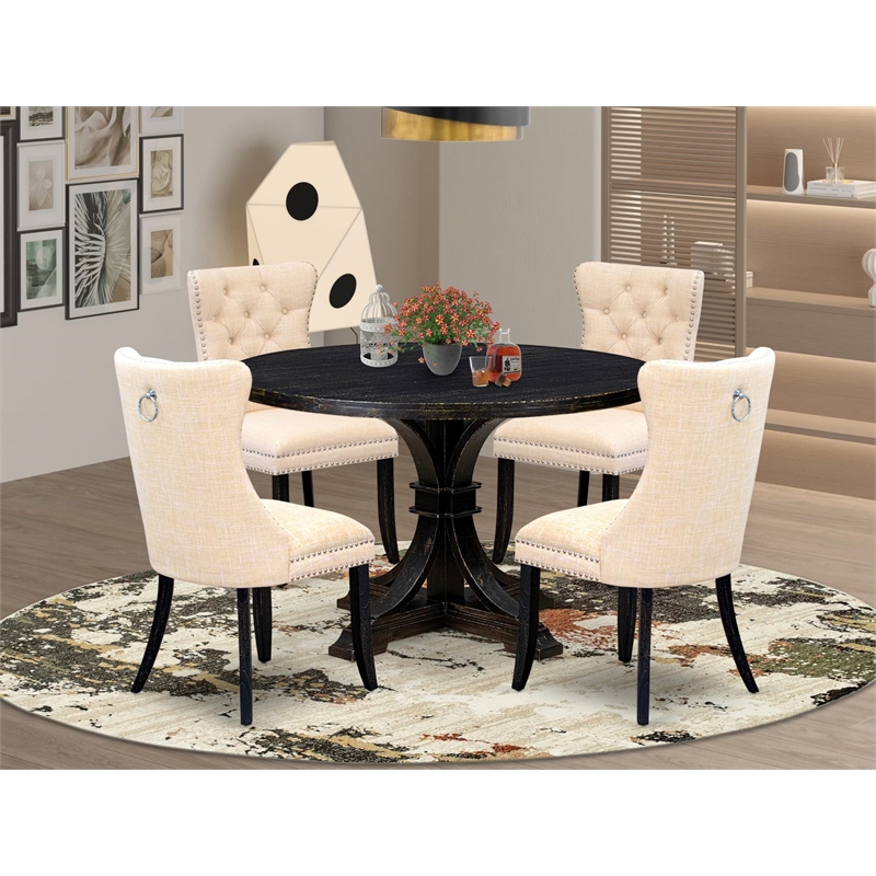 Pemberly Row 5-Piece Modern Dining Set with Acacia Wood and Black Finish