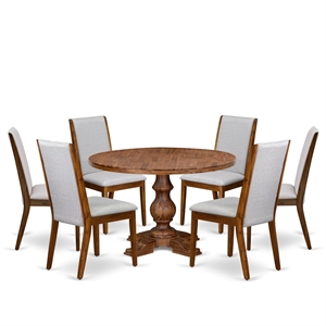 Pemberly Row 7-Piece Dining Table Set in Antique Wood Walnut Finish