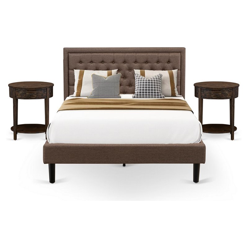 Pemberly Row 3-Piece Queen Bedroom Set with Wooden Frame in Jacobean