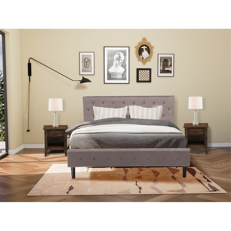 Pemberly Row 3-Piece King Bedroom Set in Wood Taupe Brown Jacobean