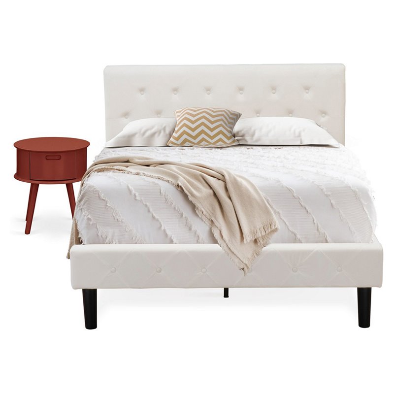 Pemberly Row 2-Piece Wood Full Bedroom Set in White and Burgundy
