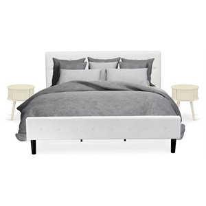 Pemberly Row King Bedroom Set 3-Piece with Velvet Headboard Wood in White