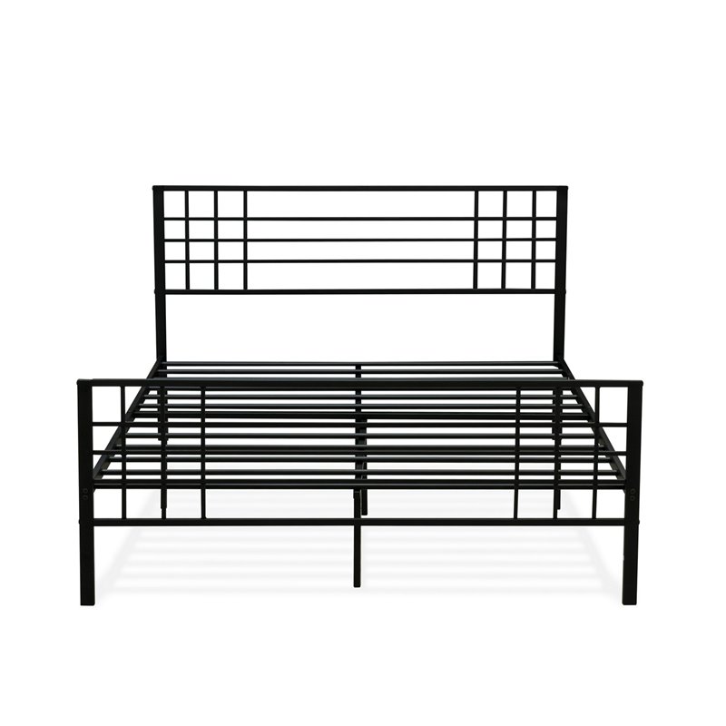 Pemberly Row Metal Full Bed Frame in Black Finish with Slats and Headboard