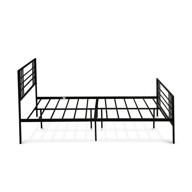 Pemberly Row Metal Full Bed Frame in Black Finish with Slats and Headboard