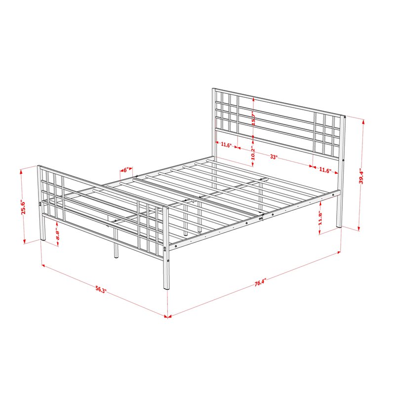 Pemberly Row Metal Full Bed Frame in Black Finish with Slats and Headboard