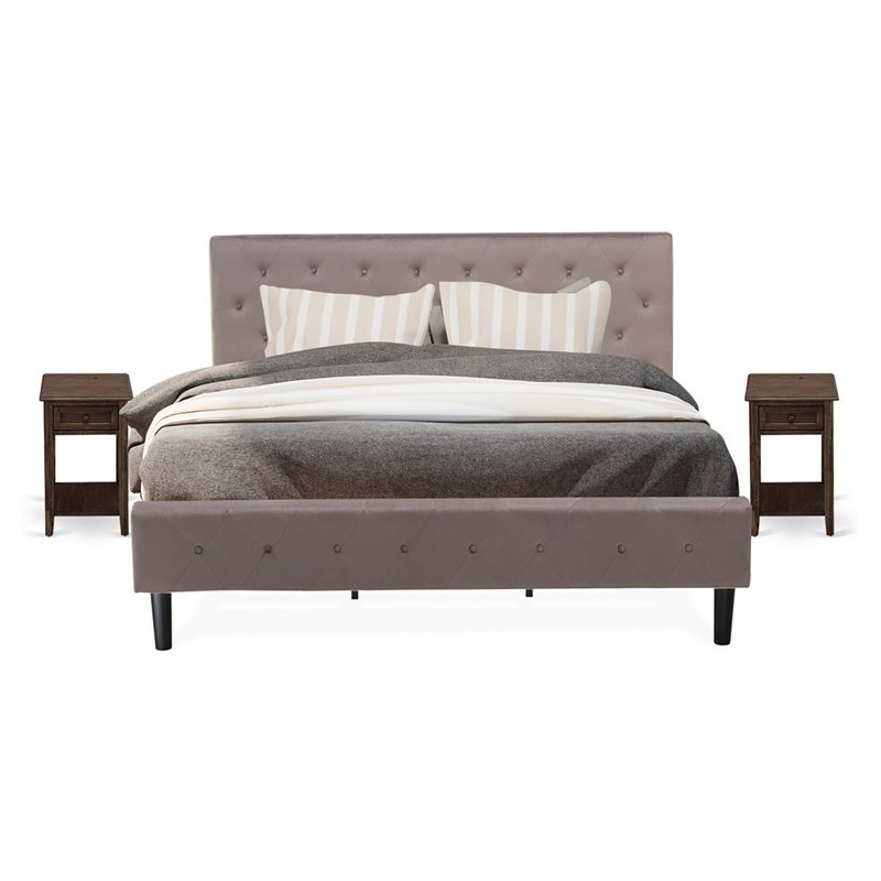 Pemberly Row 3-Piece Wood King Bedroom Set in Brown & Jacobean Finish
