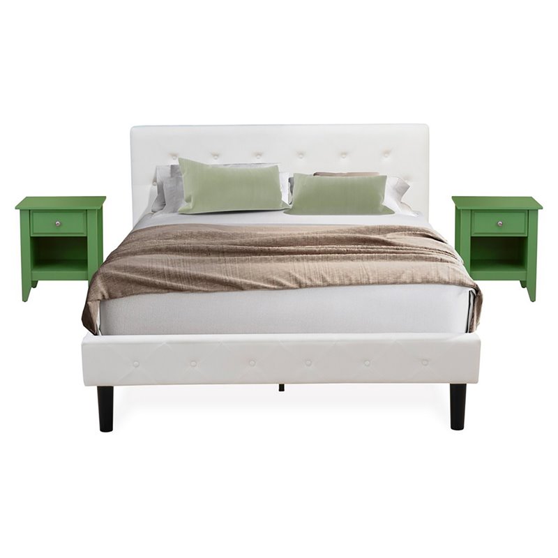 Pemberly Row 3-Piece Wood Queen Bedroom Set in White & Clover Green Finish