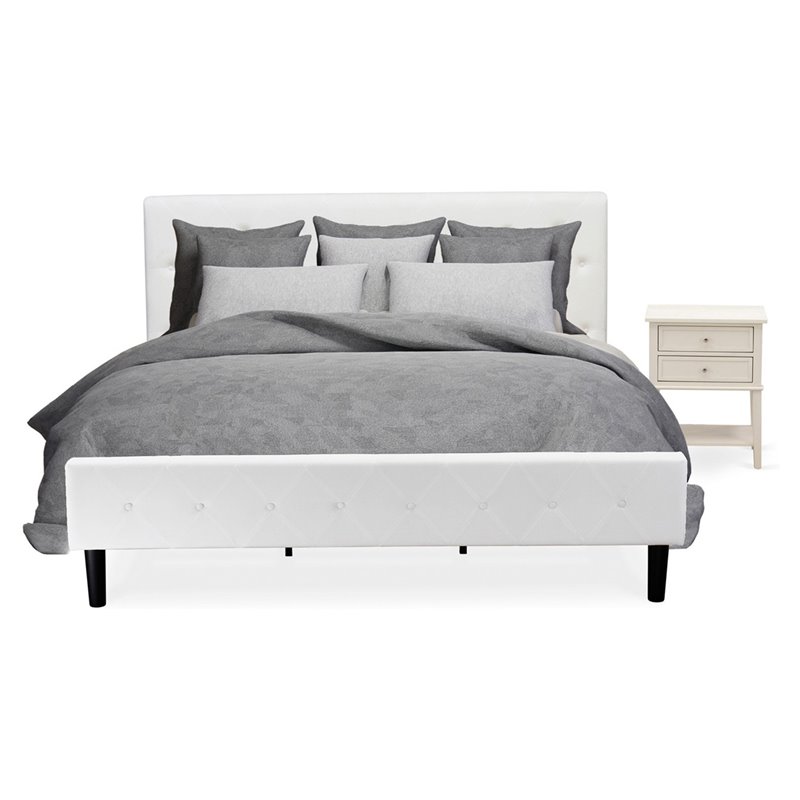 Pemberly Row 2-Piece Wooden King Bedroom Set with Nightstand in White