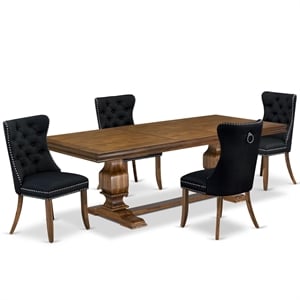 Pemberly Row 5-Piece Dining Set with Removable Leaf in Antique Walnut Wood