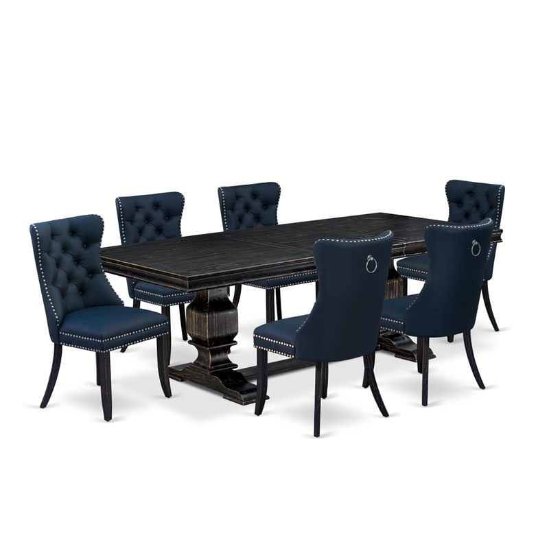Pemberly Row 7-Piece Dining Set in Black Finish with Faux Leather Chairs