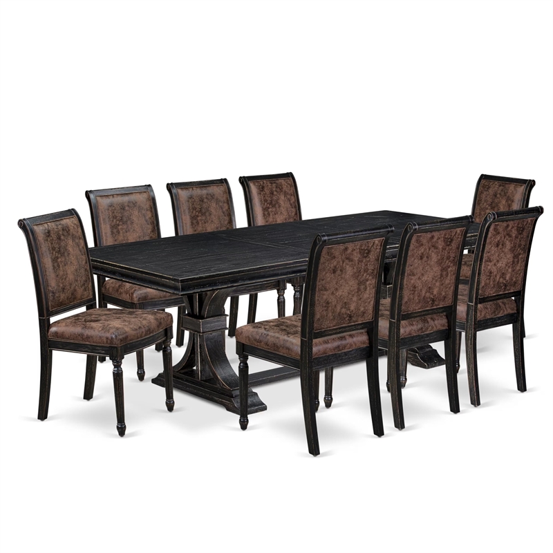 Pemberly Row 9-Piece Dining Set with PU Leather Chairs in Black Finish