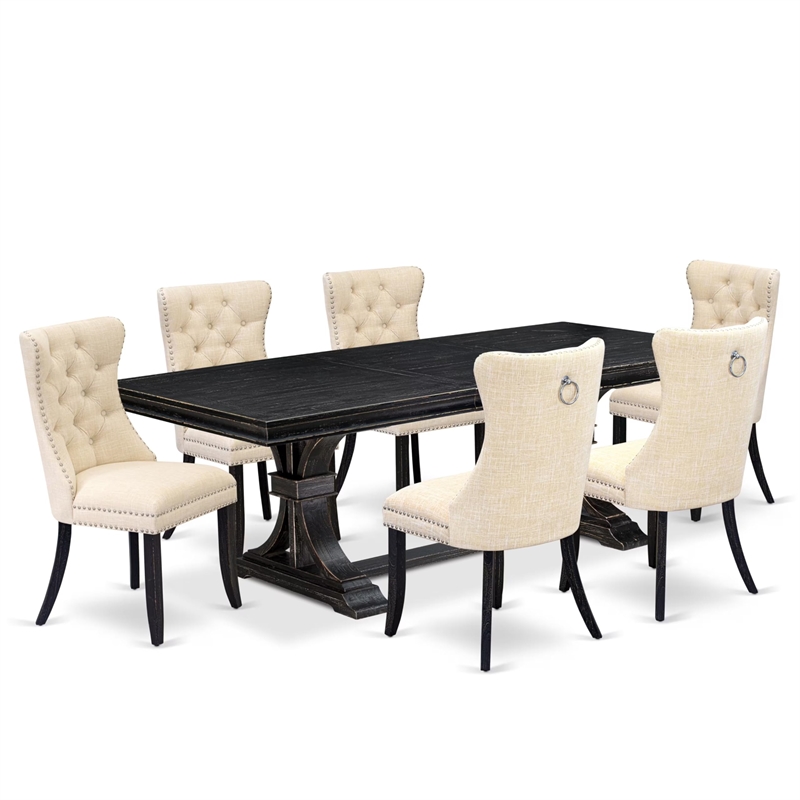 Pemberly Row 7-Piece Rectangular Dining Set with Upholstered Chairs
