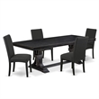 Pemberly Row 5-Piece Black Wood Dining Room Set with Black Upholstery
