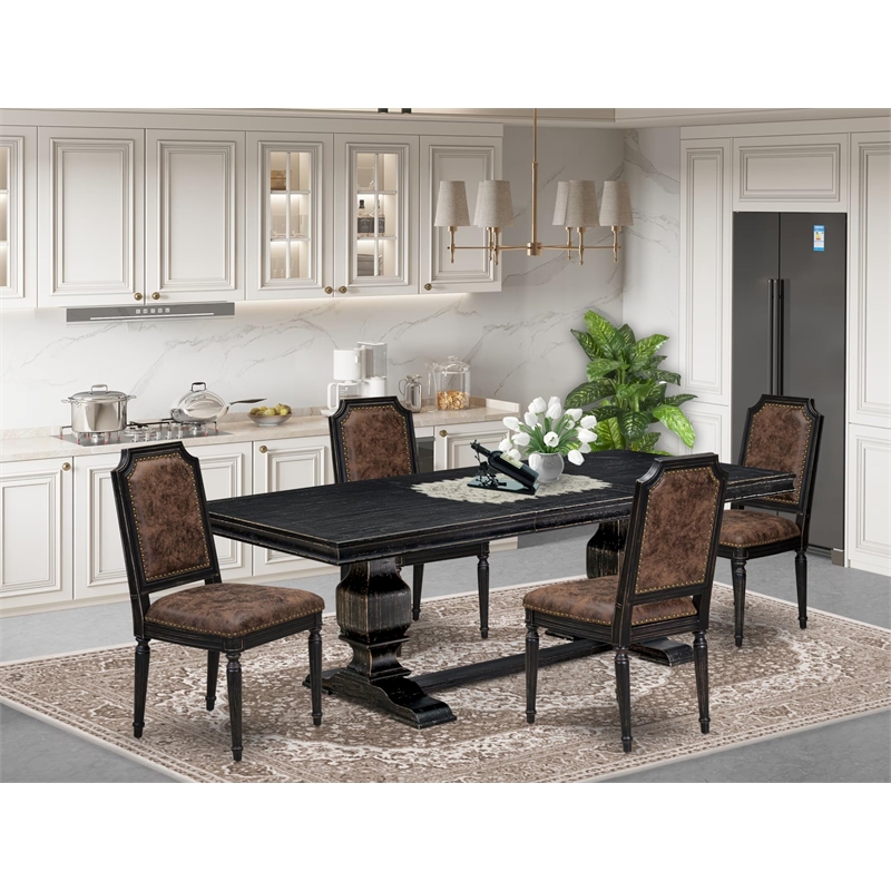 Pemberly Row 5-Piece Brown Upholstery Dining Set in Black Finish