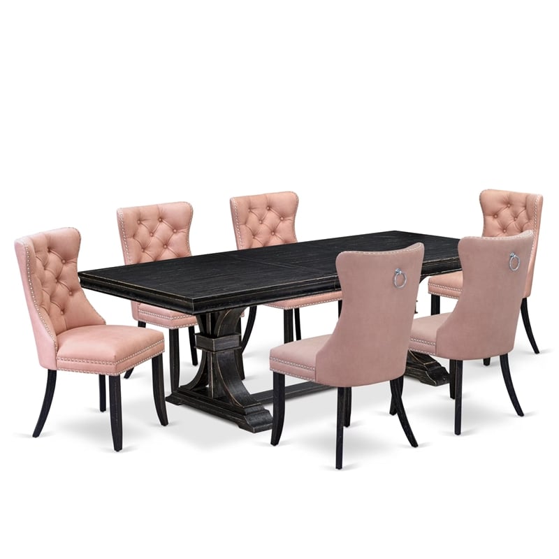 Pemberly Row 7-Piece Dining Table Set with Acacia Wood in Black Finish