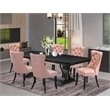Pemberly Row 7-Piece Dining Table Set with Acacia Wood in Black Finish