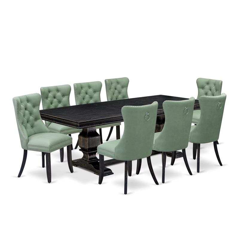 Pemberly Row 9-Piece Dining Set in Black Finish with Faux Leather Chairs