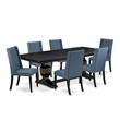 Pemberly Row 7-Piece Dining Set in Sand Blasting Black & Mineral Blue
