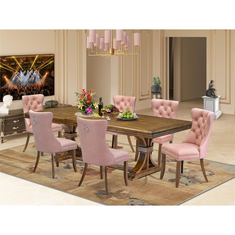 Pemberly Row 7-Piece Wooden Kitchen Set with Faux Leather Chairs in Walnut