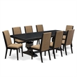 Pemberly Row 9-Piece Black Dining Set with Acacia Wood and Linen Seats