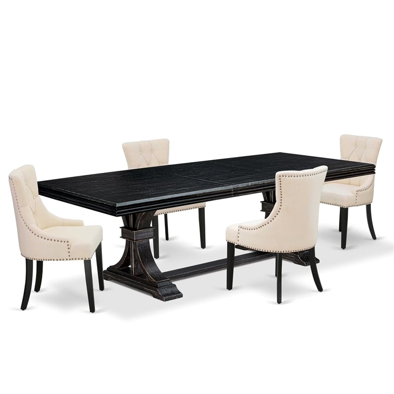 Pemberly Row 5-Piece Black Dining Set with Acacia Wood and Linen Seats