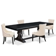 Pemberly Row 5-Piece Black Dining Set with Acacia Wood and Linen Seats