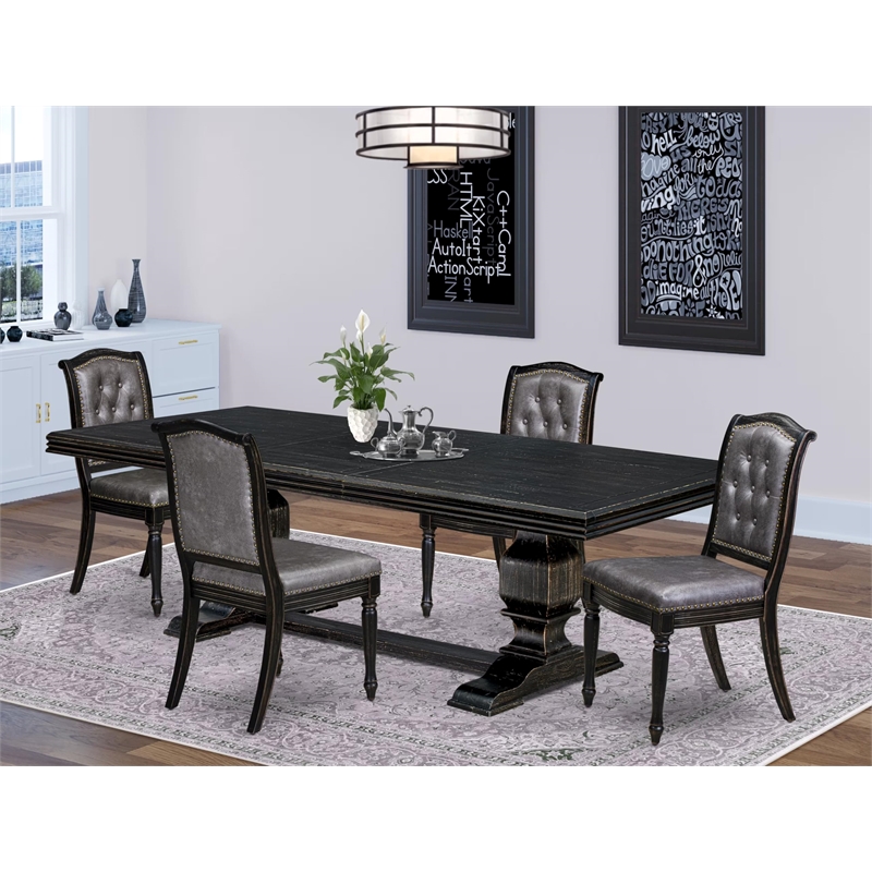 Pemberly Row 5-Piece Dining Set with Acacia Wood in Black Finish